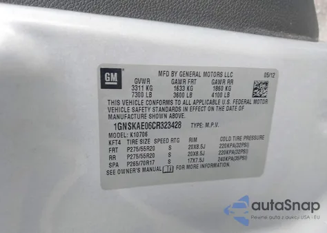 2012 Chevrolet Tahoe Ls z USA, uszkodzony, nr VIN 1GNSKAE06CR323428